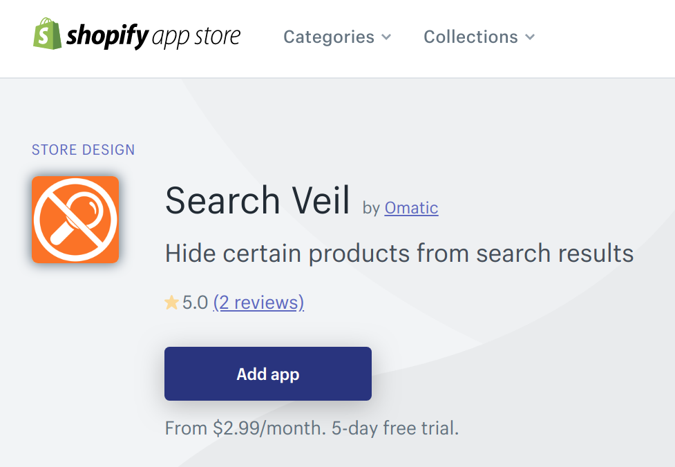 Install Search Veil Image of Search Veil in the Shopify App Store